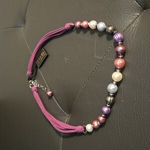 Suede with pearl necklace
